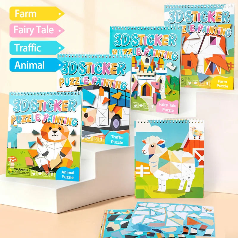 3D Geometry Collage Wooden Sticker Puzzle - Educational Focus Toy