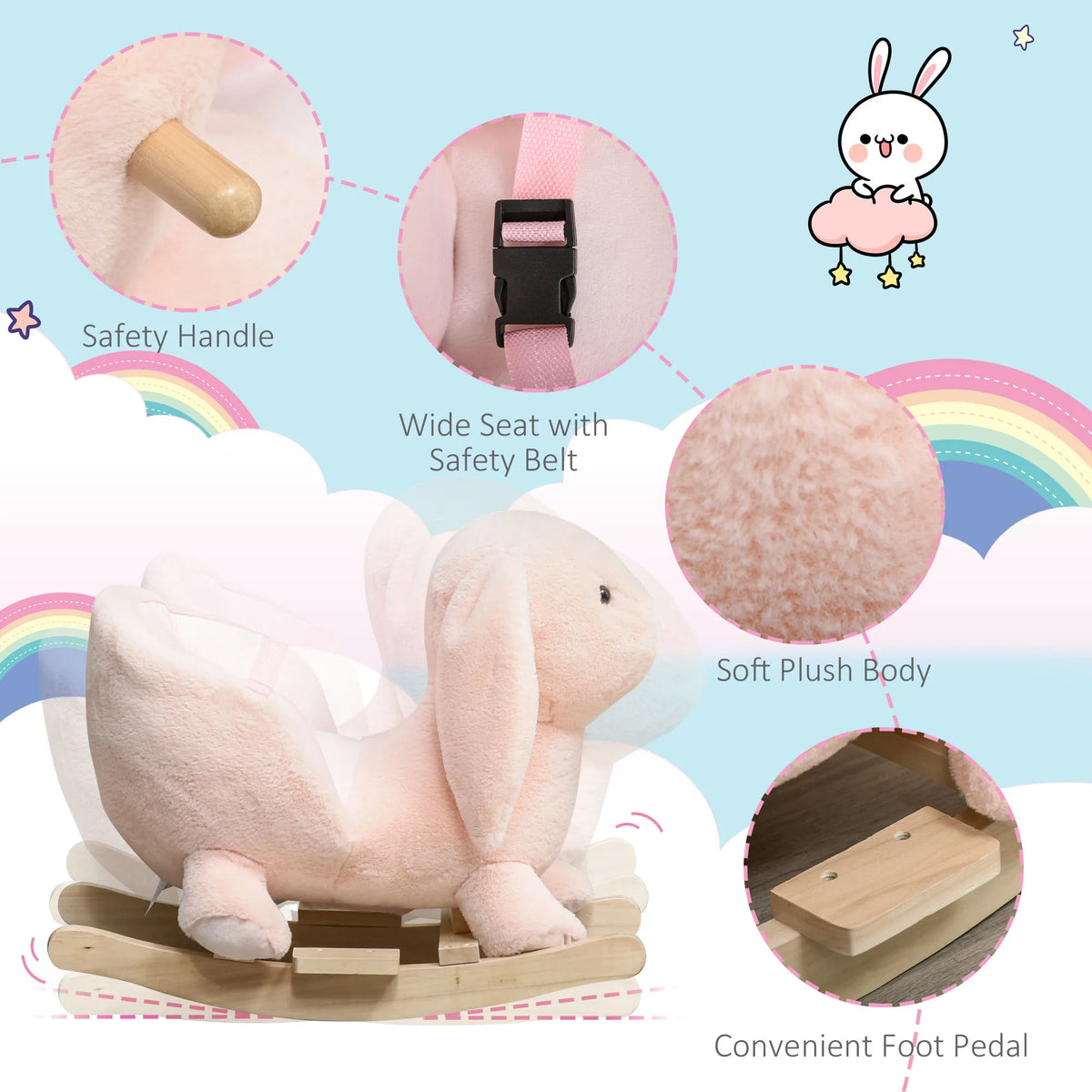 Plush Bunny Rocking Horse | Pink Toddler Rocker with Sound