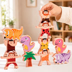 Wooden Dinosaur Stacking Blocks - Montessori Balance Game for Kids