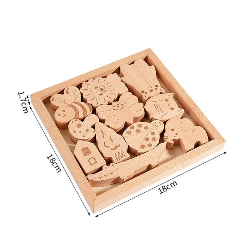 Montessori Wooden Animal Stacking Blocks - Safari Educational Toy