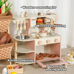 Wooden Play Kitchen Set - Pink Pretend Play Toy for Toddlers