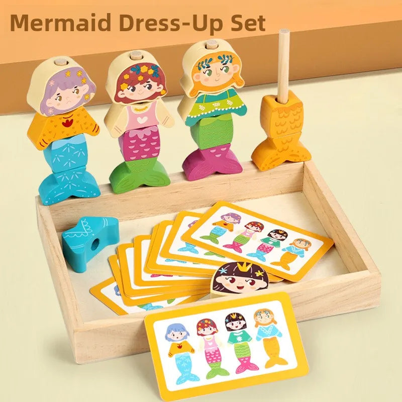 Wooden Stacking Game - Expression & Mermaid Montessori Learning Toy
