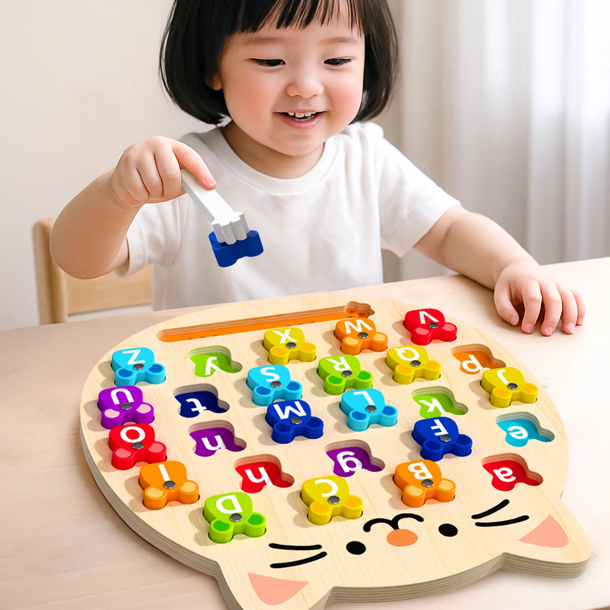 Wooden Cat Magnetic Alphabet Puzzle - Montessori Educational Toy