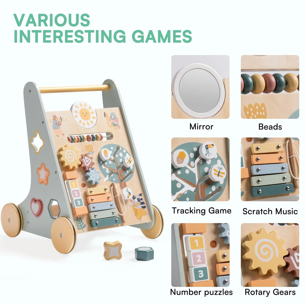 Wooden Montessori Baby Walker & Activity Center Push Toy