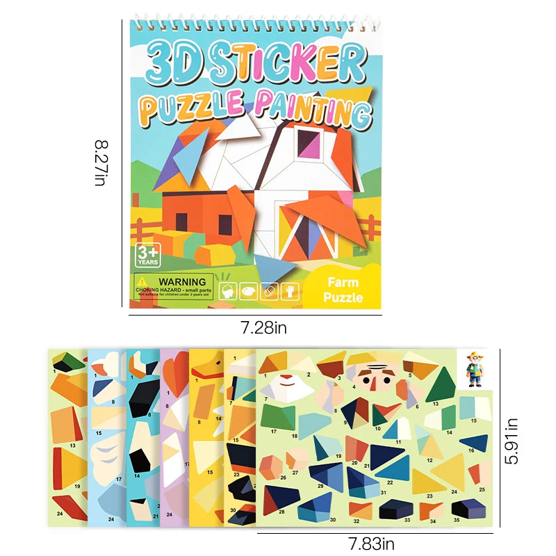 3D Geometry Collage Wooden Sticker Puzzle - Educational Focus Toy