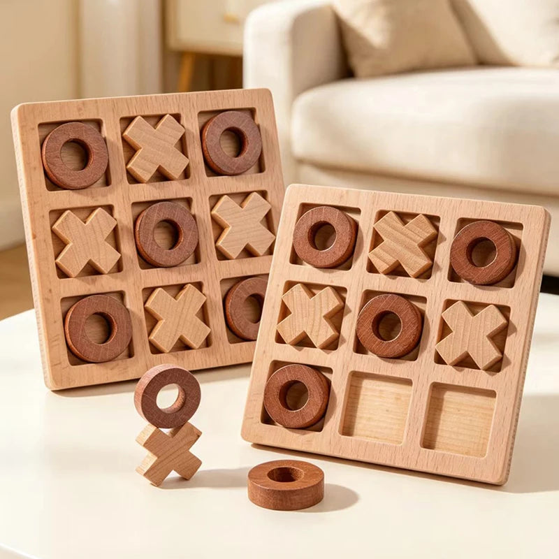 Montessori Wooden Tic Tac Toe Game - Educational XO Chess Puzzle Toy