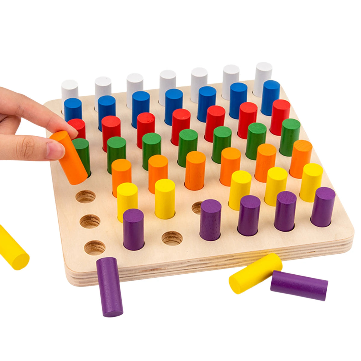 Montessori Wooden Color Sorting Cylinder Plugboard Toy
