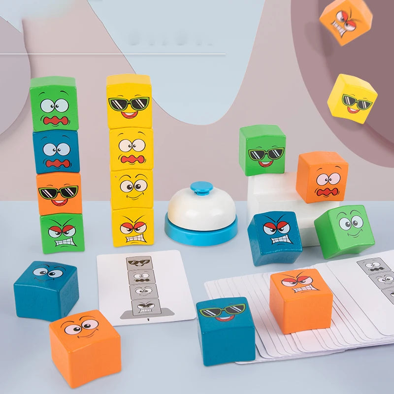 Wooden Face Changing Expression Puzzle - Montessori Building Block Game