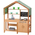 Wooden Outdoor Mud Kitchen Kids Playset with Canopy & Accessories
