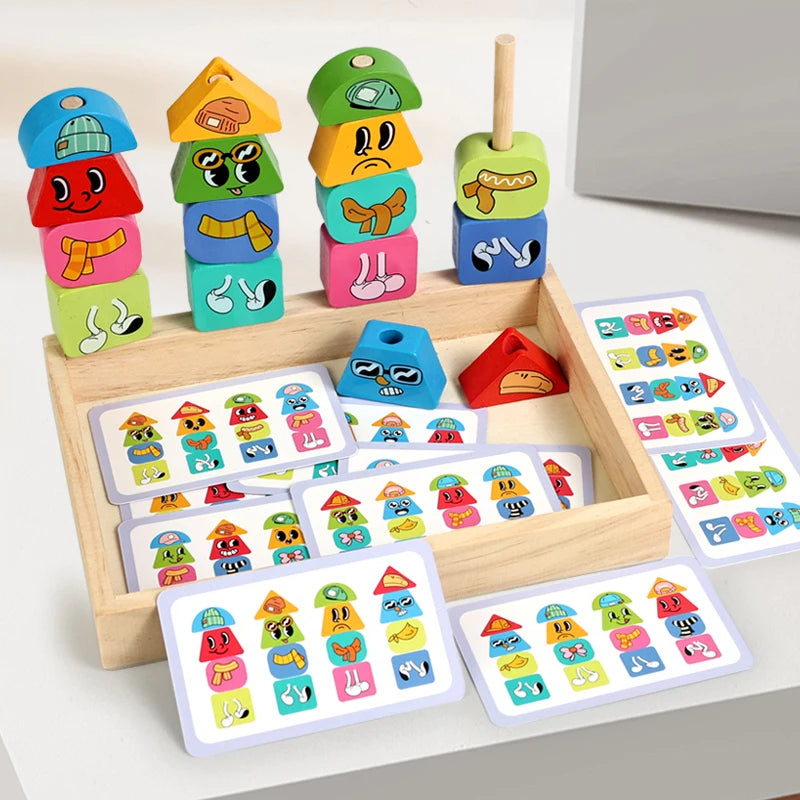 Wooden Stacking Game - Expression & Mermaid Montessori Learning Toy