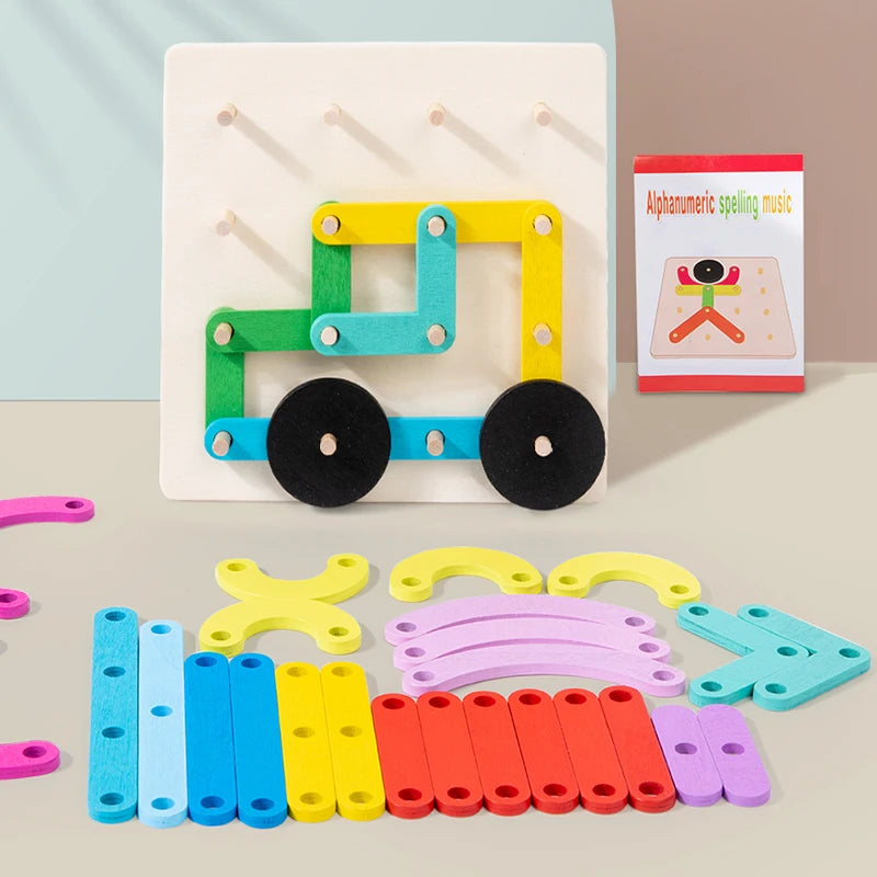 Montessori Wooden Nail Board Geometric Pegboard Educational Toy