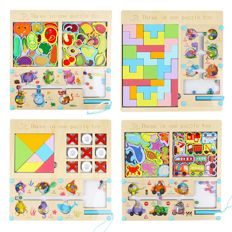 3-in-1 Wooden Maze Puzzle - Montessori Educational Sorting Toy