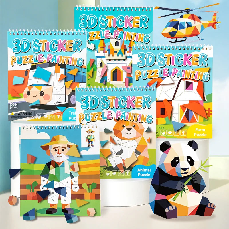 3D Geometry Collage Wooden Sticker Puzzle - Educational Focus Toy