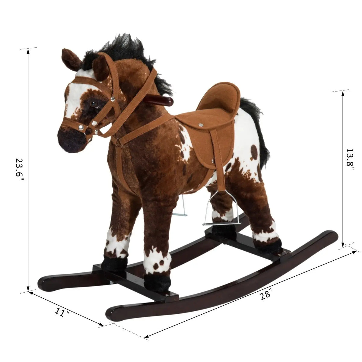 Kids Plush Rocking Horse Toy with Sound & Wooden Base - Ages 3+