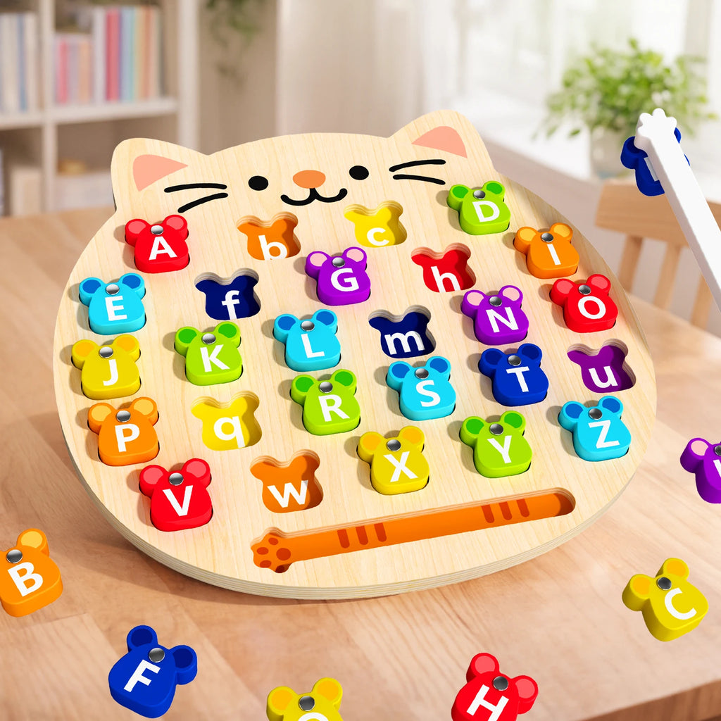 Wooden Cat Magnetic ABC Alphabet Puzzle - Montessori Educational Toy