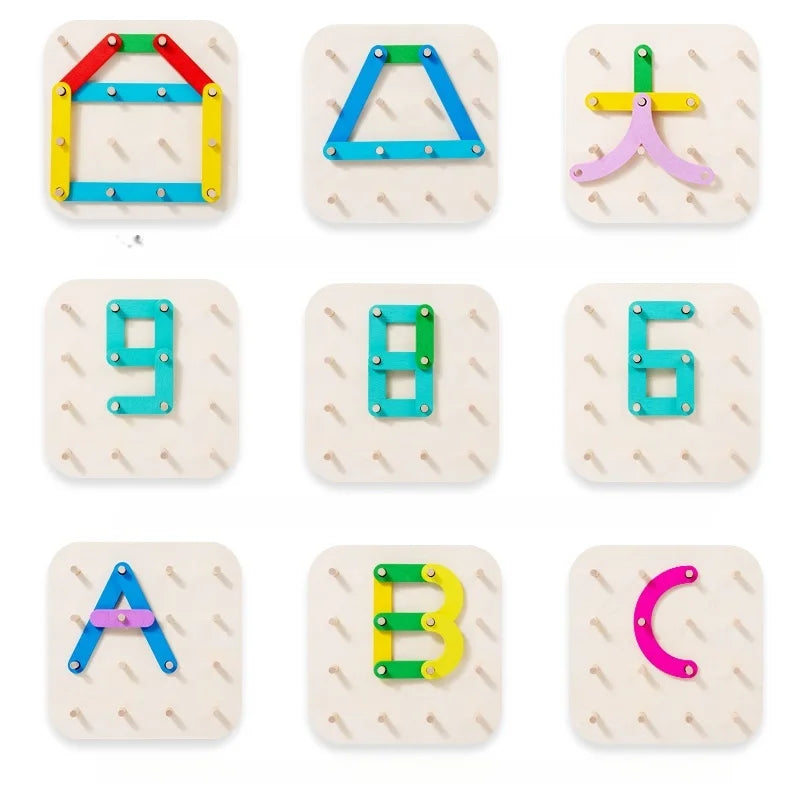 Montessori Wooden Nail Board Geometric Pegboard Educational Toy