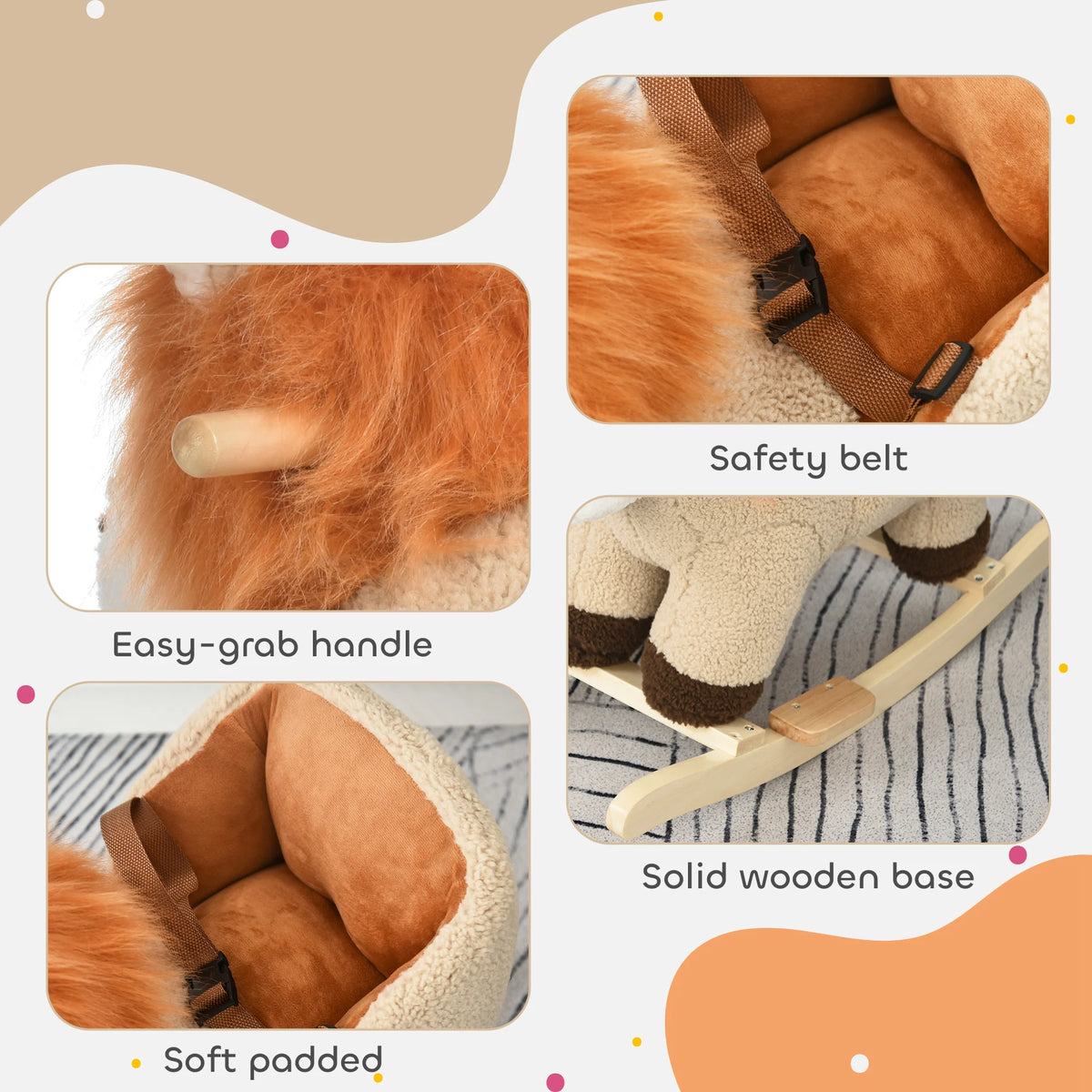 Plush Lion Rocking Horse with Sound for Toddlers 18-36 Months