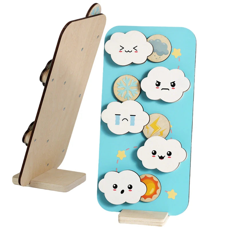 Montessori Wooden Weather & Emotion Sliding Track Toy for Kids