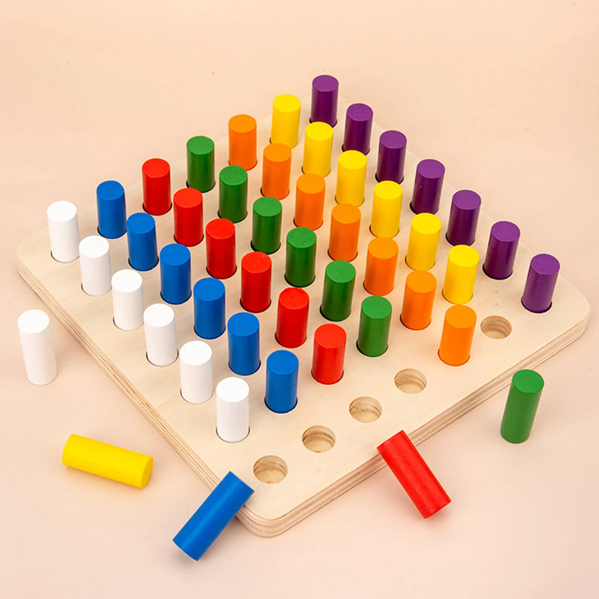 Montessori Wooden Color Sorting Cylinder Plugboard Toy