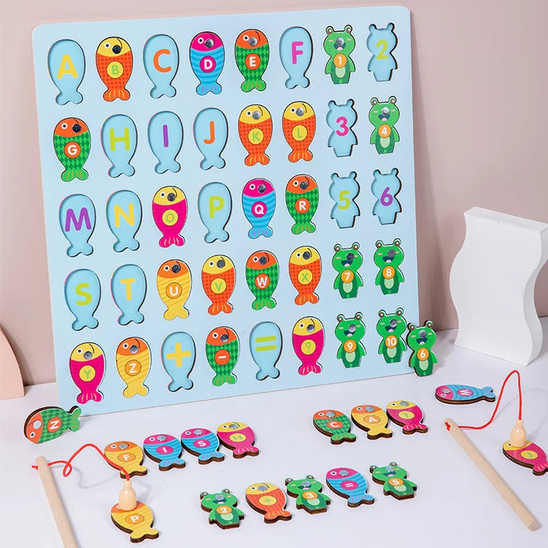Wooden Magnetic Alphabet Fishing Game - Montessori Educational Toy