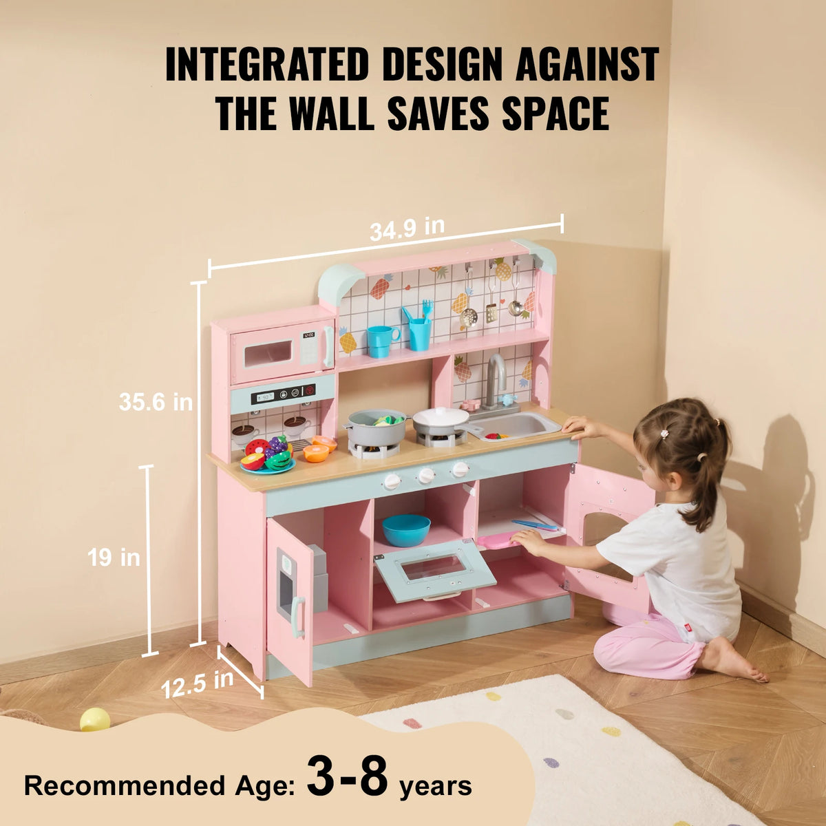 Wooden Kids Kitchen Playset with Lights & Sounds - Toddler Pretend Play