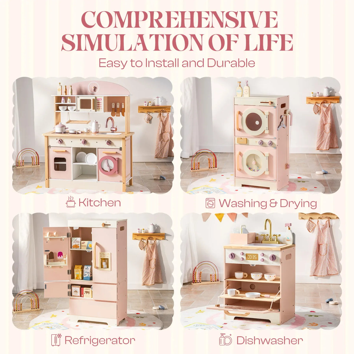 Wooden Kids Corner Kitchen Playset for Pretend Play