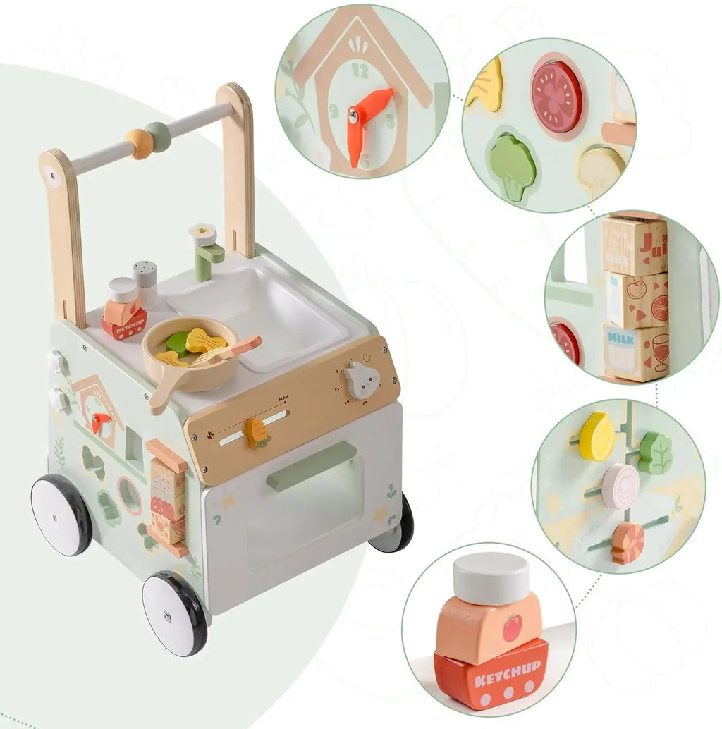 Wooden Baby Walker - Adjustable Montessori Push Toy for Toddlers