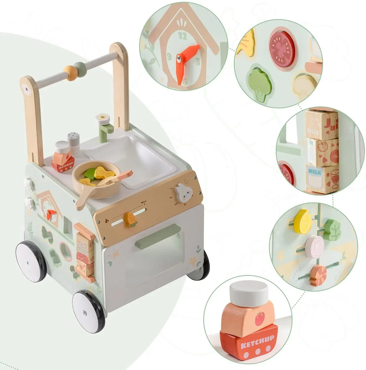 Wooden Baby Walker - Adjustable Montessori Push Toy for Toddlers