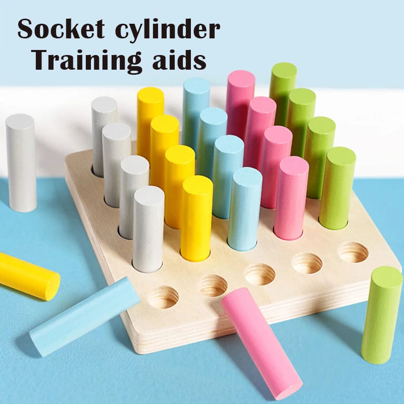 Montessori Wooden Color Sorting Cylinder Plugboard Toy