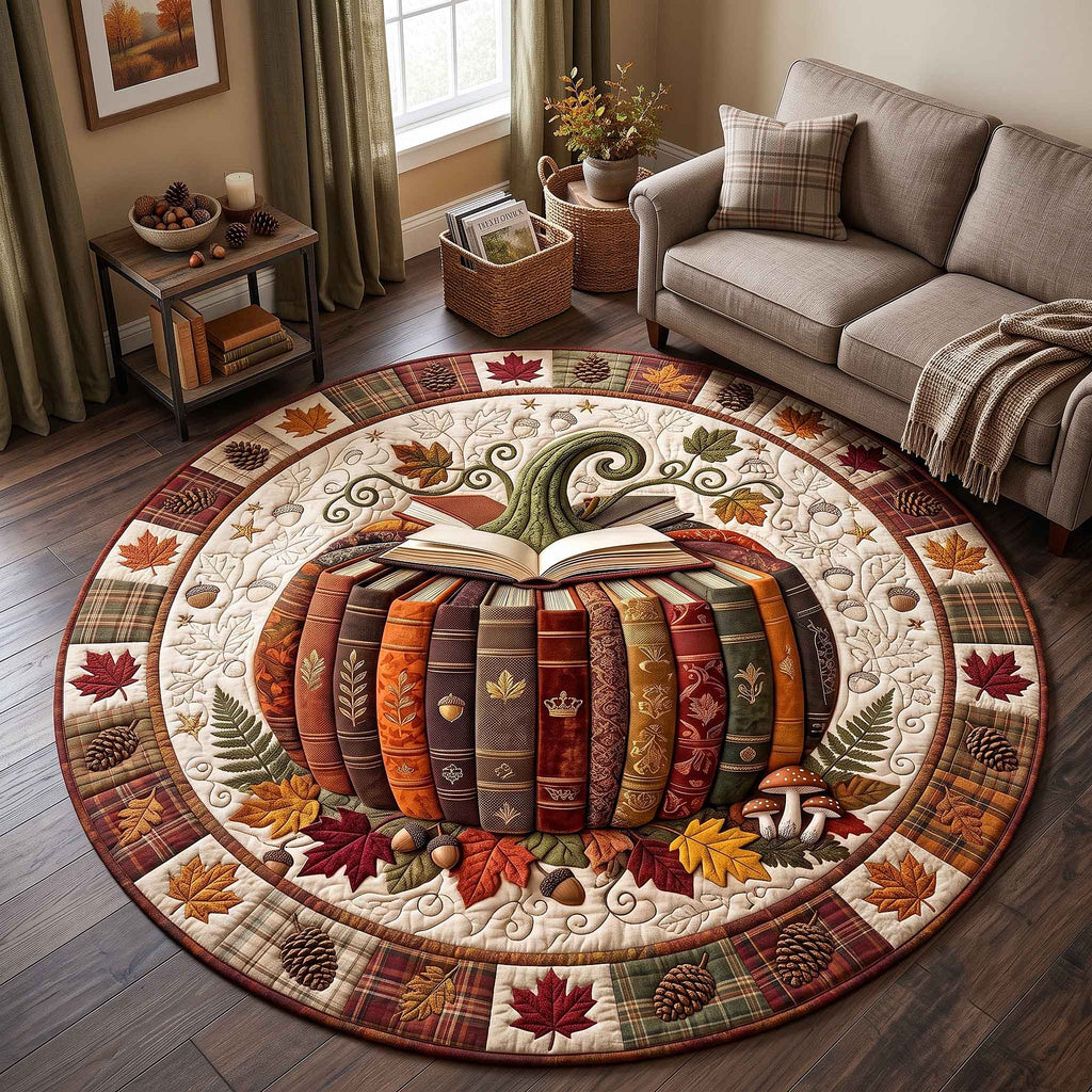 Autumn Chapters Quilted Round Mat Halloween Pumpkin Round Rug Gift For Grandma