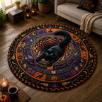 Black Cat Vortex Quilted Round Mat Spooky Potion Magic Spell Floor Mat Halloween Gift For Teen
