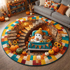 Autumn Boo Quilted Round Mat Halloween Ghost Round Rug Halloween Gifts For Teens