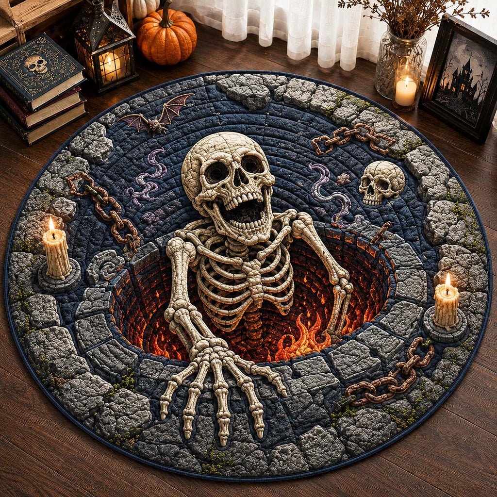 Graveyard Bone Pit Quilted Round Mat Skeleton Halloween Doormat Gift For Boyfriend