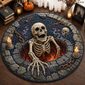 Graveyard Bone Pit Quilted Round Mat Skeleton Halloween Doormat Gift For Boyfriend