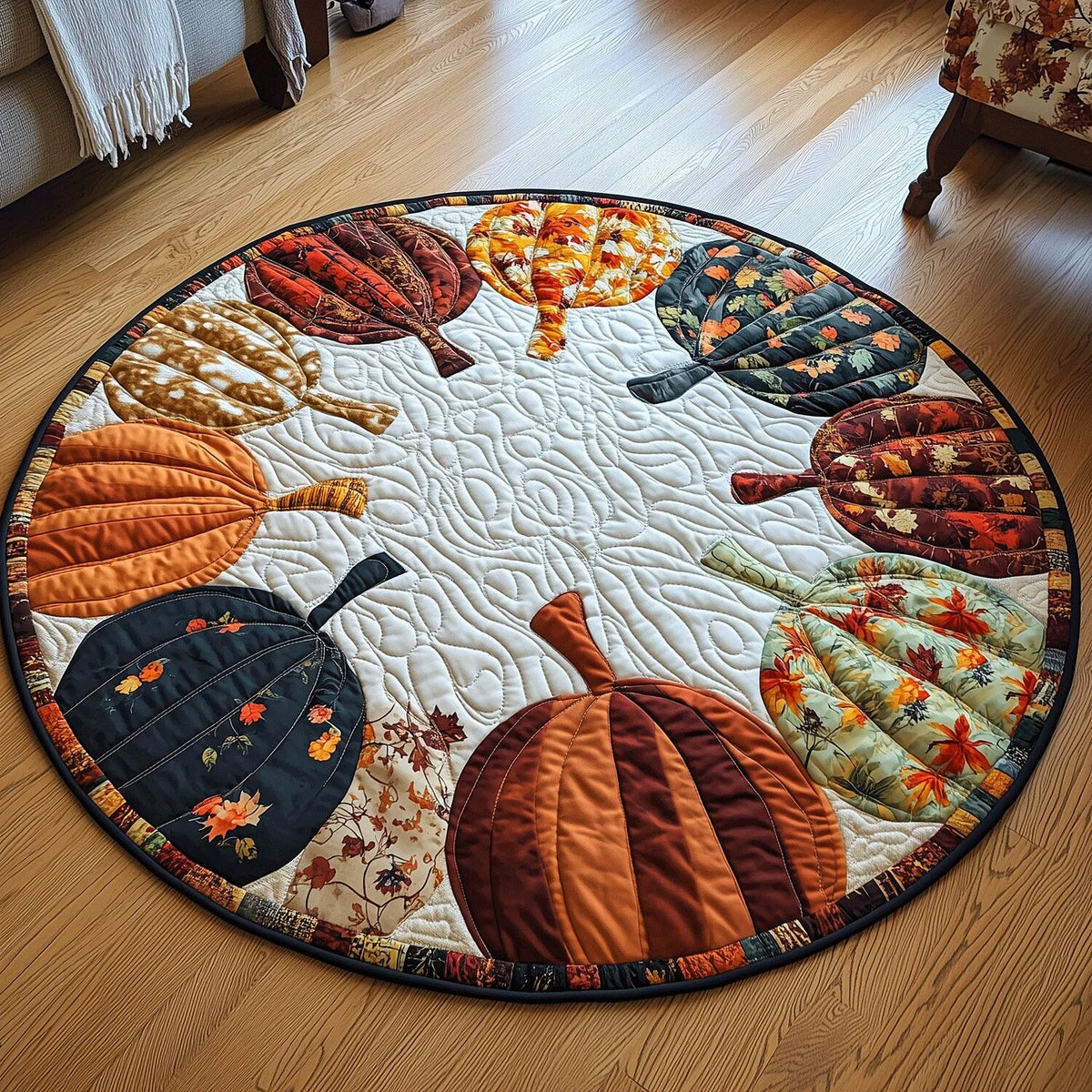 Autumn Pumpkins Quilted Round Mat Pumpkin Doormat Halloween Themed Gifts