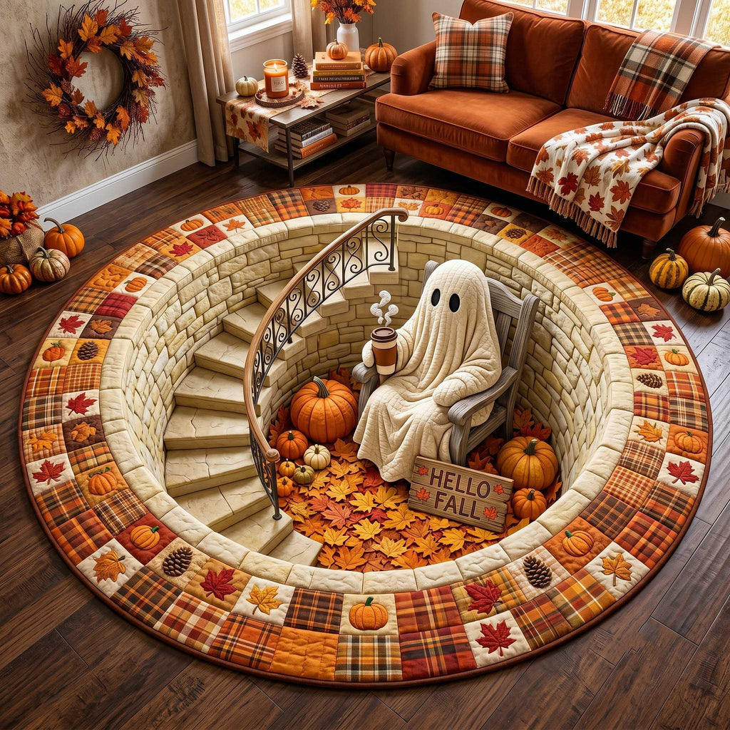 Autumn Boo Quilted Round Mat Halloween Ghost Doormat Halloween Gift Ideas