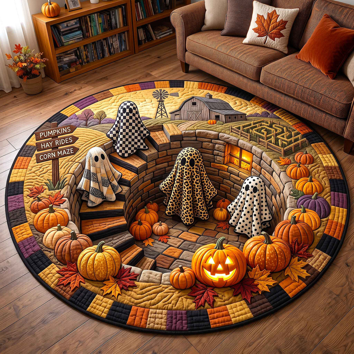 Autumn Boo Quilted Round Mat Cute Halloween Doormat Funny Halloween Gifts