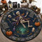 Haunted Skeleton Vortex Quilted Round Mat Gothic Spooky Halloween Floor Mat Gift Idea