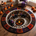 Midnight Black Cat Quilted Round Mat Gothic Cat Lover Doormat Halloween Gifts For Her