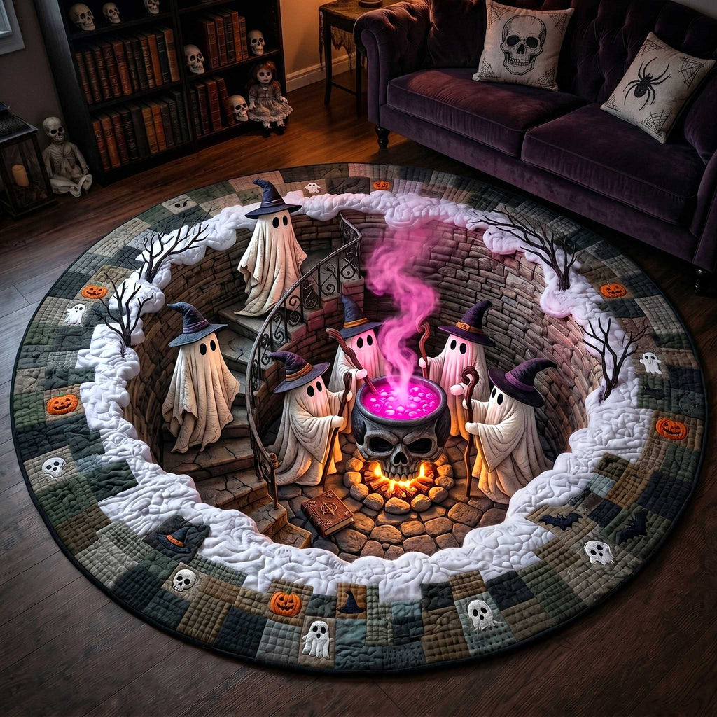 Wicked Spirits Quilted Round Mat Spooky Ghost Witchcraft Floor Mat Gift For Her