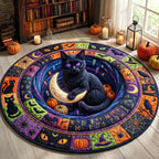 Black Cat Quilted Round Mat Pumpkin Jack O Lantern Doormat Halloween Gift