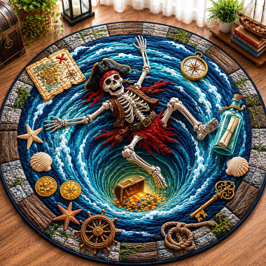 Pirate Whirlpool Curse Quilted Round Mat Haunted Beach House Decor Halloween Gift