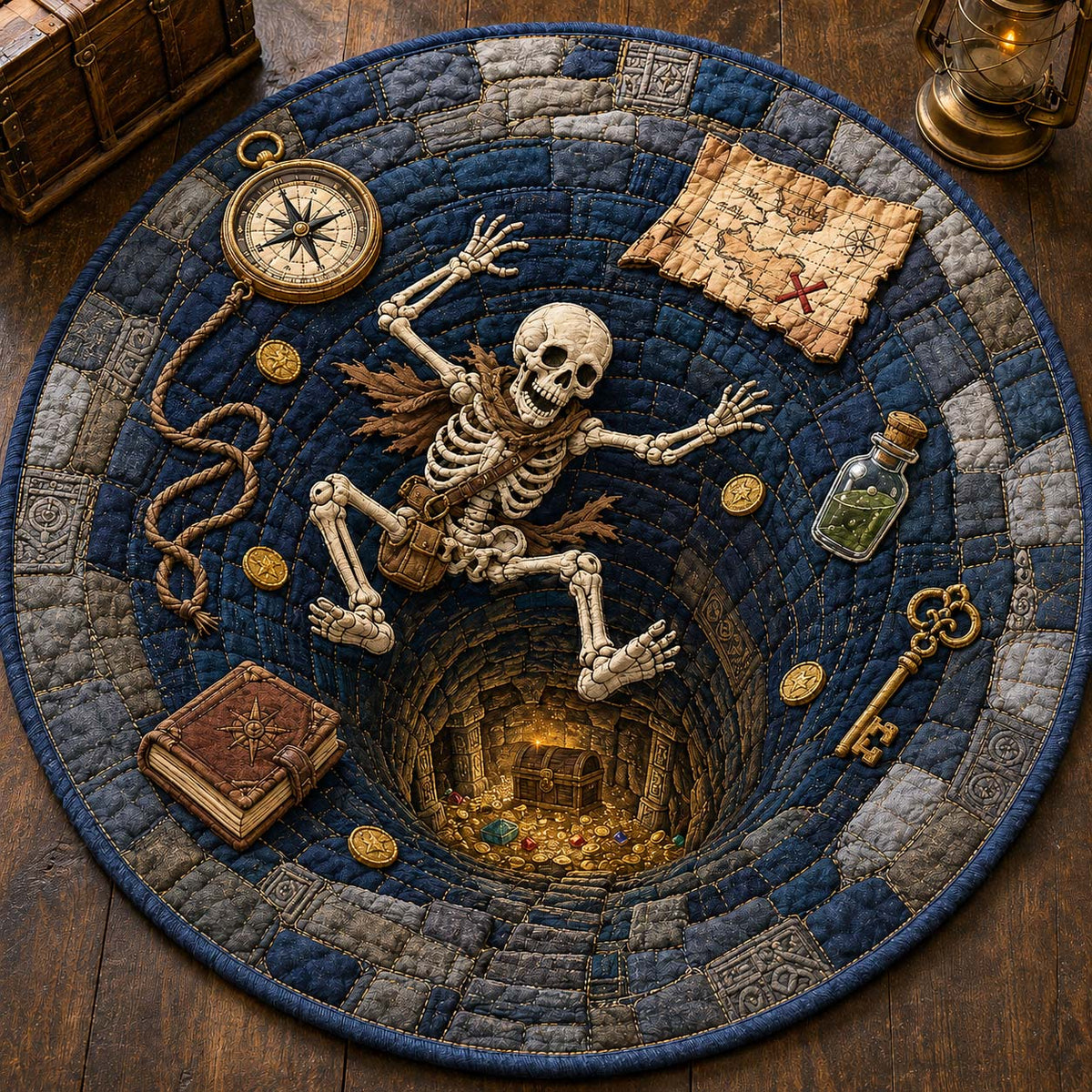 Lost Treasure Fall Quilted Round Mat Halloween Skull Floor Mat Gift For Boyfriend