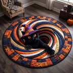 Midnight Black Cat Quilted Round Mat Cute Witch Kitten Floor Mat Halloween Gifts For Adults