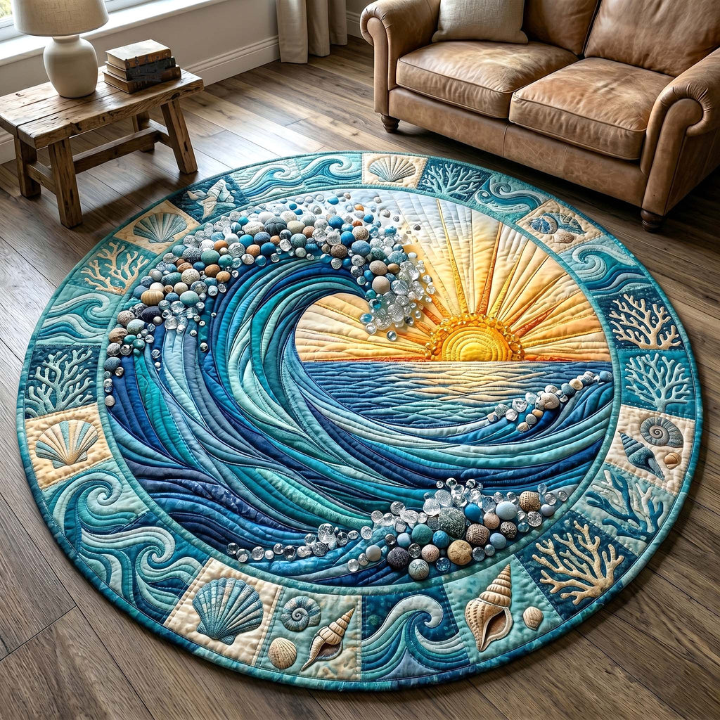 Coastal Whisper Quilted Round Mat The Great Wave Doormat Gift Idea