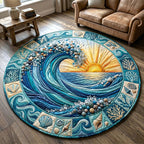 Coastal Whisper Quilted Round Mat The Great Wave Doormat Gift Idea