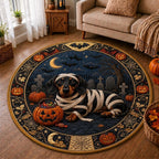 Dachshund Fright Quilted Round Mat Mummy Dachshund Halloween Doormat Friend Gift