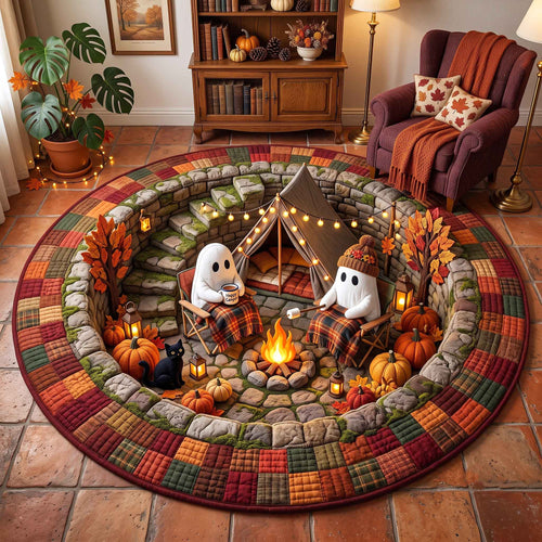 Autumn Boo Quilted Round Mat Halloween Ghost Round Rug Gifts For Toddlers