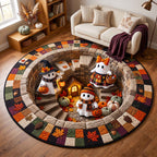 Autumn Boo Quilted Round Mat Halloween Ghost Round Rug Halloween Presents