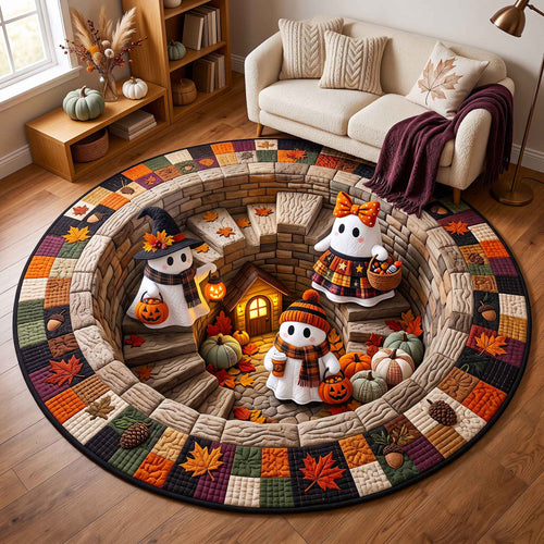 Autumn Boo Quilted Round Mat Halloween Ghost Round Rug Halloween Presents